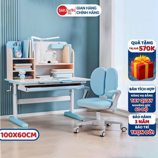 Bàn học chống gù Gỗ tự nhiên Sakawin S100 có giá sách và điều chỉnh linh hoạt Size to 1m