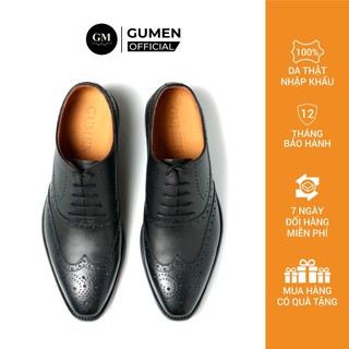 Giày tây công sở nam gumen oxford wingtip 008 patina da bò cao cấp đế phíp khâu toàn bộ thủ công giữ phom dáng