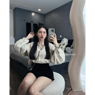 Sơ mi đũi xô in hoa chìm Kim Anh Bùi
