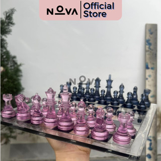 Bộ Cờ Vua Trong Suốt Resin Epoxy Siêu Đẹp - Cờ Vua Trong Suốt Cao Cấp -Tím & Đen Trong - RESIN ARTISAN