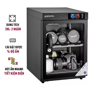 Tủ chống ẩm máy ảnh 30 Lít ANDBON bảo hành 5 năm, 2 ngăn chống xước, tiết kiệm điện