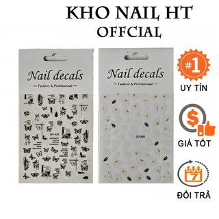 Sticker hoa lá cánh bướm 2D đen trắng trang trí móng