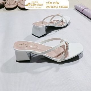 Giày sandal nữ CẨM TIÊN gót 3cm,5cm,7cm quai chéo trắng