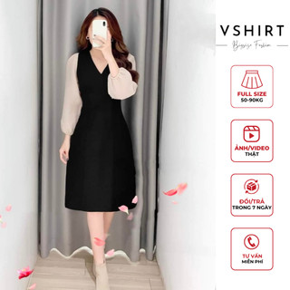 Váy đen tay von be dài cổ tim bigsize (50kg đến 90kg) VSHIRT