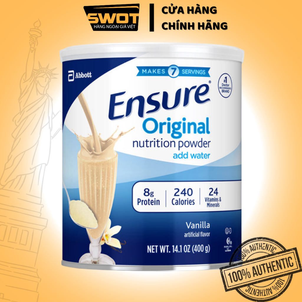 Sữa bột ENSURE Mỹ 400g hương Vani, Sữa bột ENSURE đầy đủ dưỡng chất, tăng cường sức khỏe, chính hãng ENSURE Mỹ - SWOT