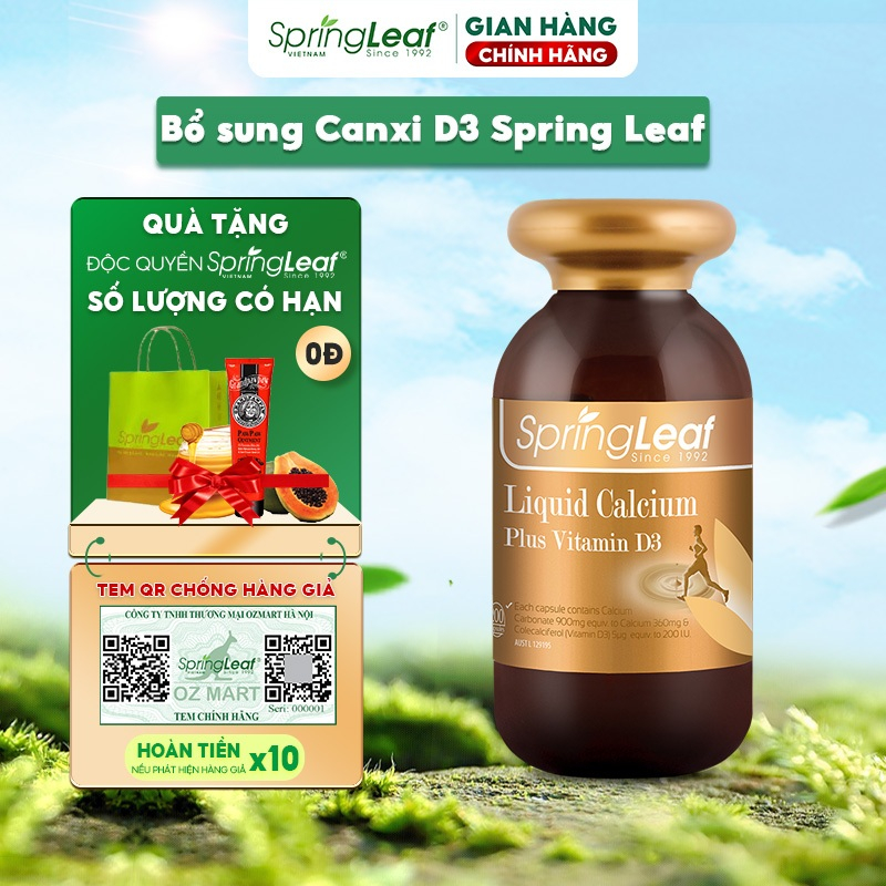 Bổ sung canxi vitamin D3 Liquid Calcium Plus Vitamin D3 Spring Leaf tăng cường sức khỏe xương và răn
