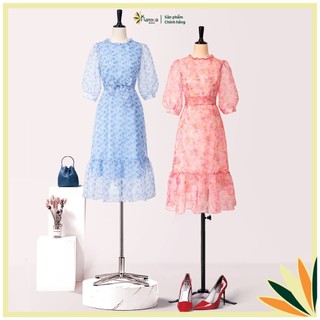 Đầm Tơ Hoa Tay Lỡ, Chất Vải Mềm Nhẹ Thoáng Mát, Có Dây Cột Eo Nhúng Eo