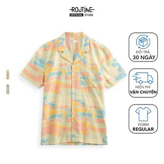 Áo Sơ Mi Nam Tay Ngắn Linen Cổ Cuban Họa Tiết In Form Regular - Routine 10S23SHS015