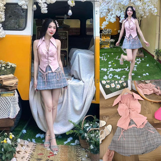 🌈🌈🌈Set BE đỏ - chân váy caro áo hoodie Be