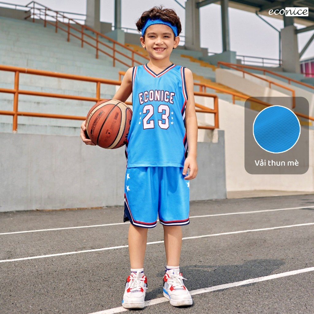 Đồ bộ quần áo thun thể thao dành cho bé trai, bé gái mặc mùa hè Econice 2024 B02. Size đại trẻ em 3, 5, 6, 8, 10 tuổi