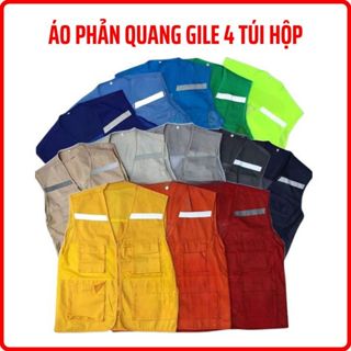  Áo gile bảo hộ lao động 4 túi hộp phản quang Áo lao động nam vải kaki chống bụi đa dạng màu sắc 