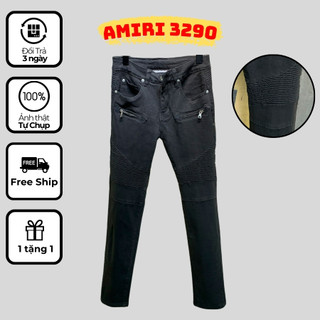 Quần jeans nam Amiri đen ống ôm chun gối khóa kéo ngang, quần bò nam đen Amiri boy phố co dãn ngang vải dày dặn 3290