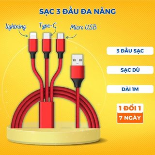 Cáp Sạc Nhiều Đầu 💥FREESHIP💥 Giảm 10k Khi Nhập [CAP SAC NHANH] Dây Cáp Sạc 3 Đầu Thông Minh Dây Dù Cực Bền