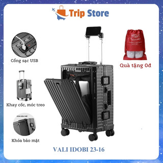 Vali du lịch size 20 cao cấp idobi 2316, vali size 20 có ngăn để laptop chuyên dụng kèm khay đựng cốc