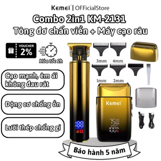Tông đơ chấn viền kemei KM-2131 kết hợp cùng máy cạo râu, Bộ sản phẩm 2in1 tông đơ bấm viền cùng máy cạo râu cao cấp
