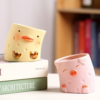 Chậu Trồng Cây Mini Hoạt Hình Heo Vịt Dễ Thương Phù Hợp Trồng Sen Đá Xương Rồng DecorT Bàn Làm Việc