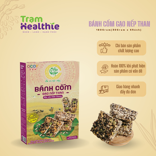 Bánh Cốm Gạo Nếp Than Bibo - Trạm Healthie - 180gr