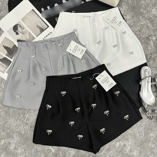 Quần short tafta phồng cạp cao đính nơ - Quần short phồng 2 lớp