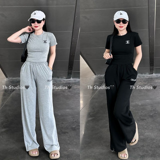 Sét bộ hè sét bộ áo croctop quần xuông cotton tàu siêu đẹp chuẩn mẫu hàng qc