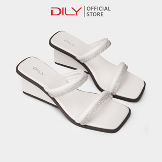 Giày đế xuồng nữ DILY quai 2 mảnh đính đá sang trọng, guốc đế xuồng mũi vuông cao 5cm AA0509