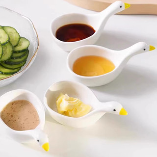 Đĩa sứ đựng nước chấm, xốt, đĩa chấm họa tiết thiên nga 3D