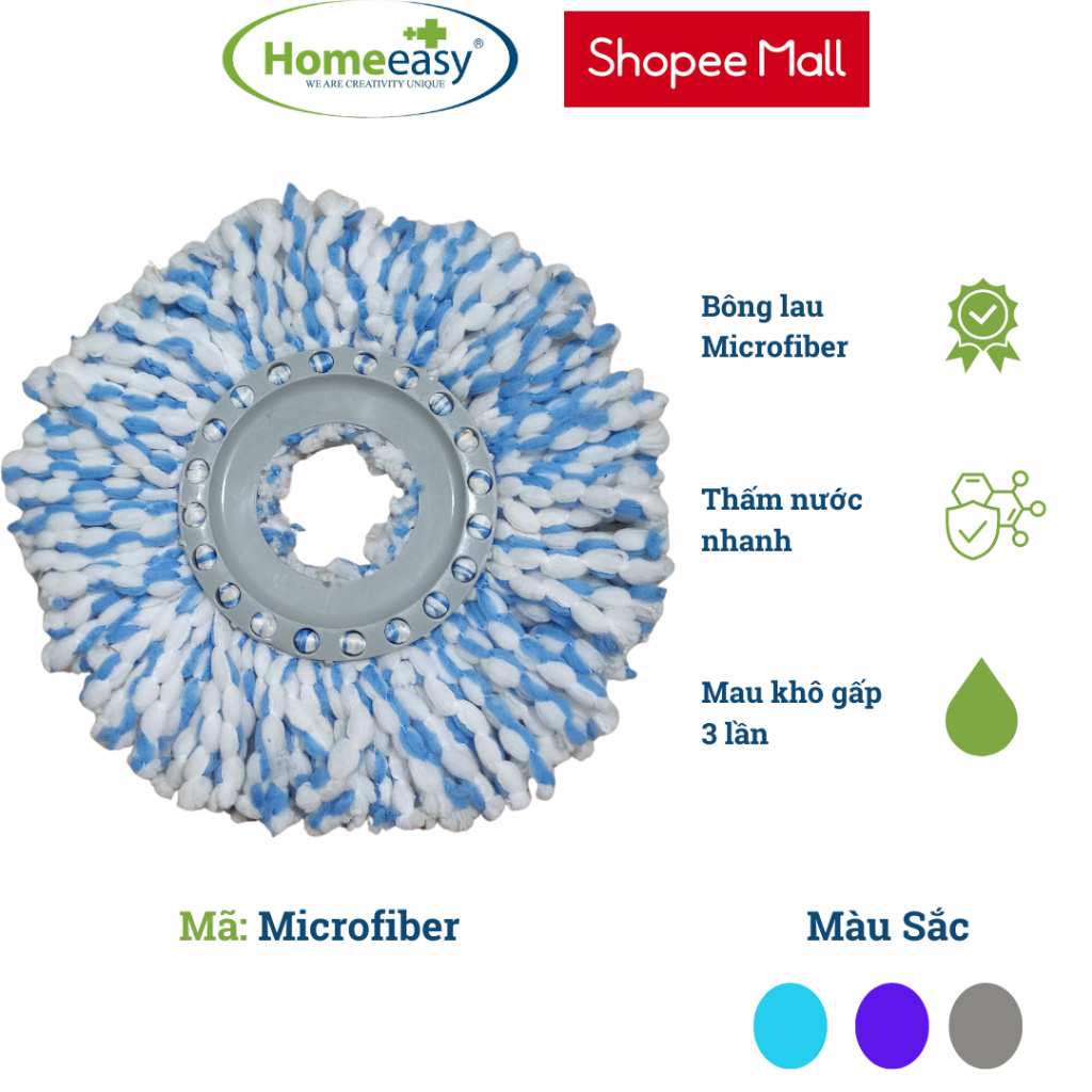Bông Lau Nhà Microfiber Homeeasy - Siêu Thấm Hút, Giặt Mau Khô.