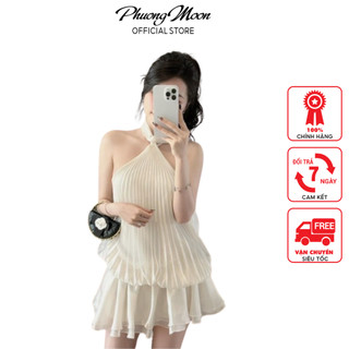 Váy nữ đi biển PHUONGMOON, thiết kế cổ yếm xếp ly xinh xỉu kèm quần trong
