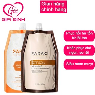 Kem ủ tóc Faraci Collagen VitaminE phục hồi tóc hư tổn chẻ ngọn siêu mềm mượt CHÍNH HÃNG 500ML