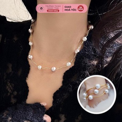 Chuỗi Ngọc Trai 9ly Mix Ống Bạc Mạ Vàng Kiểu Dáng Thời Trang - Ngọc Trai Trường Thịnh