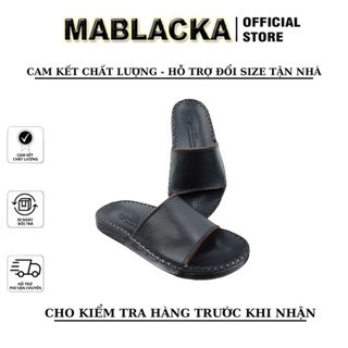 Dép nam quai ngang da bò đẹp MABLACKA màu Đen cao 2,5cm D74