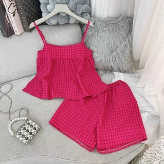Bộ ngủ đồ ngủ hai dây chất kate thái mềm họa tiết kẻ , bộ 2 dây mặc nhà