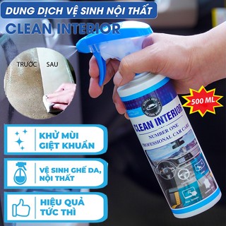 [Kèm Khăn Lau] Dung Dịch Dạng Xịt Vệ Sinh Nội Ngoại Thất Ô Tô CLEAN INTERIOR 500ml, Làm Sạch Khử Mùi Kính, Ghế Da Nỉ