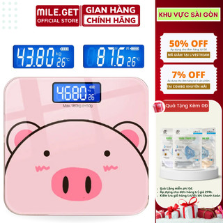 Cân Sức Khỏe Điện Tử, Cân Điện Tử Sức Khỏe Heo Hồng Mặt Kính Cường Lực Chịu Tải Đến 180KG Tặng Kèm Pin Bảo Hành 12 Tháng
