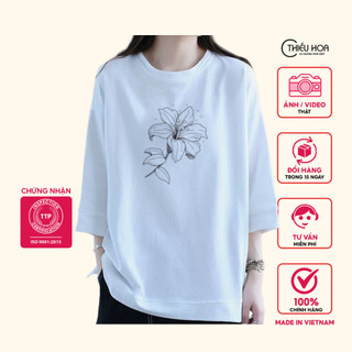 Áo thun dài tay trung niên, chất cotton mềm mịn, dáng suông che khuyết điểm tốt thương hiệu Thiều Hoa AD3T1154