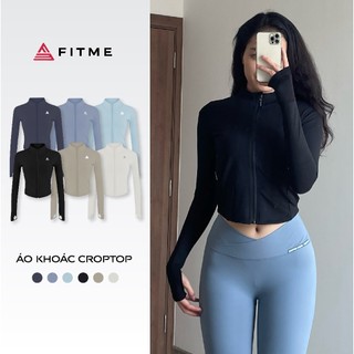 Áo khoác croptop Fitme Cover23 tay dài tập gym yoga vải 2 lớp ôm body AKCV