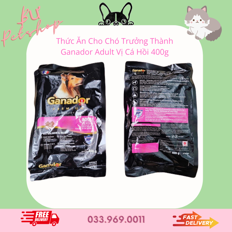 THỨC ĂN CHO CHÓ TRƯỞNG THÀNH GANADOR ADULT VỊ CÁ HỒI CHO CHÓ - 400G