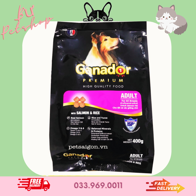 THỨC ĂN CHO CHÓ TRƯỞNG THÀNH GANADOR ADULT VỊ CÁ HỒI CHO CHÓ - 400G