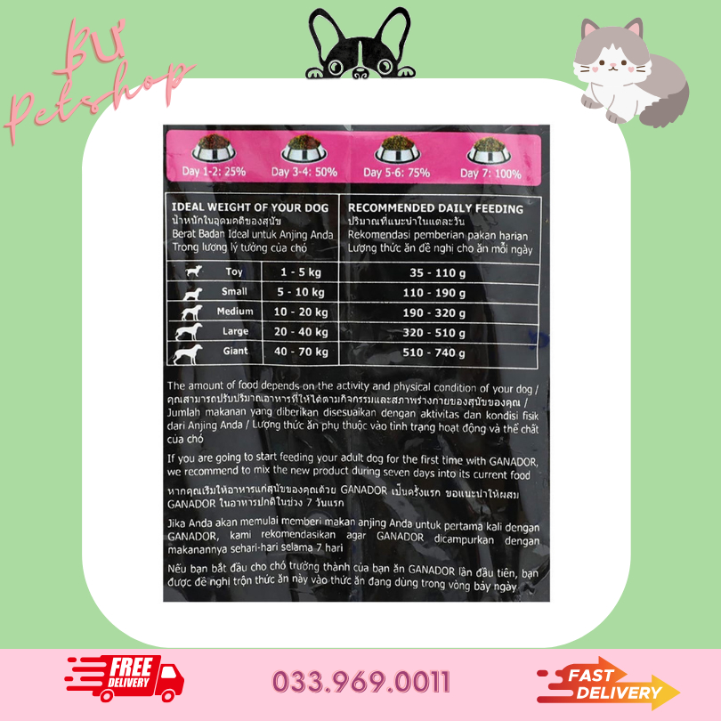 THỨC ĂN CHO CHÓ TRƯỞNG THÀNH GANADOR ADULT VỊ CÁ HỒI CHO CHÓ - 400G