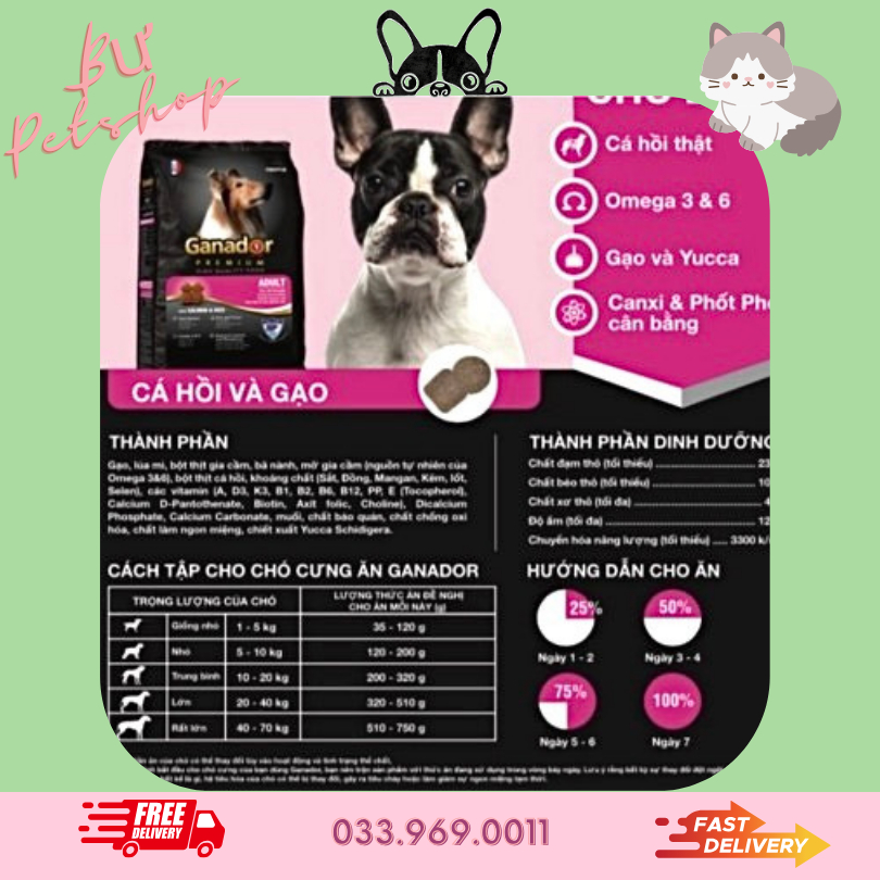 THỨC ĂN CHO CHÓ TRƯỞNG THÀNH GANADOR ADULT VỊ CÁ HỒI CHO CHÓ - 400G