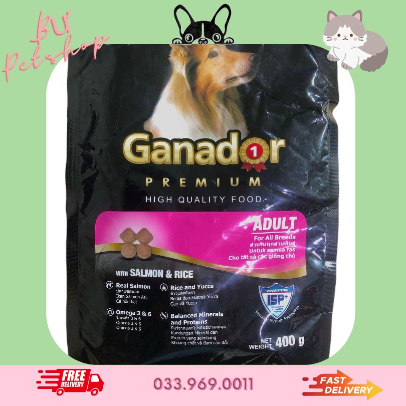 THỨC ĂN CHO CHÓ TRƯỞNG THÀNH GANADOR ADULT VỊ CÁ HỒI CHO CHÓ - 400G