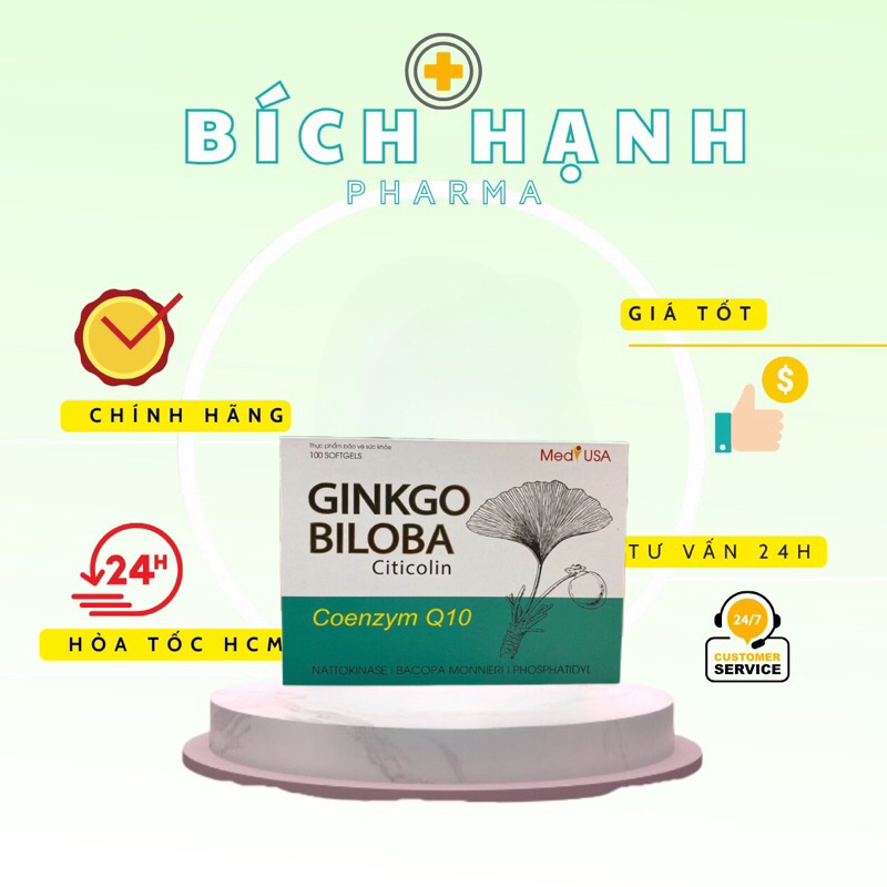 Viên uống bổ não GINKO BILOBA Citicolin Coenzym Q10 (MediUSA) hộp 100 viên