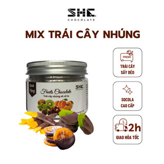 Trái cây sấy dẻo kiwi, xoài, cam nhúng socola Hũ 50g - 120g SHE Chocolate