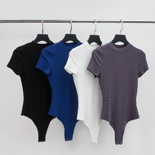 Áo Ngắn Tay Nữ Cổ Bo Sát Dáng Bodysuit BUSY Thun Tăm Rayon Co Giãn Ôm Sát NT22B