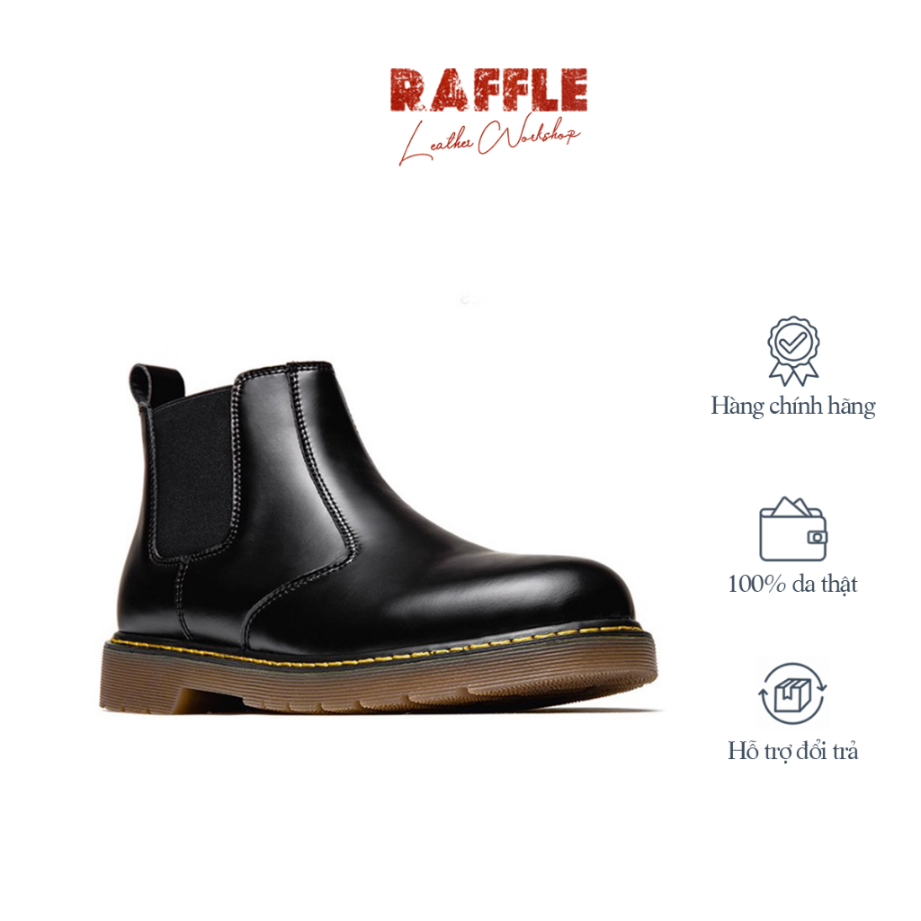 Giày Nam Công Sở Raffini Chelsea Boot Ver 2.0 Màu Đen Da Bò Thật Thiết Kế Thủ Công