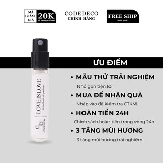 Tinh dầu nước hoa CODEDECO Love Is Love Ấm Áp, Cá Tính, Độc Đáo Vial 2ml Dùng Thử