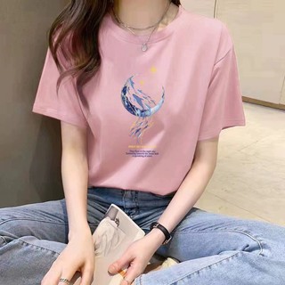 Áo phông chất liệu 100% cotton cao cấp thấm hút mồ hồi in hình trăng sao nhiều màufreesize đến 70kg