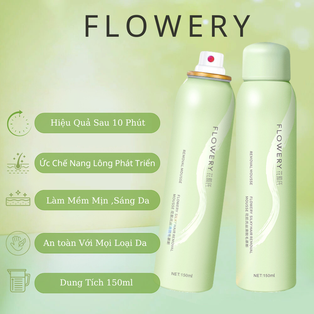 Kem Tẩy Lông Flowery Tẩy Lông Nách Lông Chân Lông Tay Vùng Bikini An Toàn Không Đau Rát Hiệu Quả sau 10 Phút
