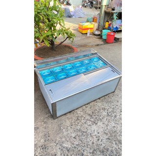 Thùng đá inox âm bàn kèm 12 khay topping 1/6 inox đại cường