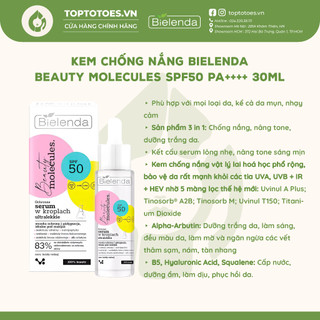 Kem chống nắng siêu mỏng nhẹ Bielenda Beauty Molecules SPF50 PA++++ nâng tone, dưỡng trắng da 30ml