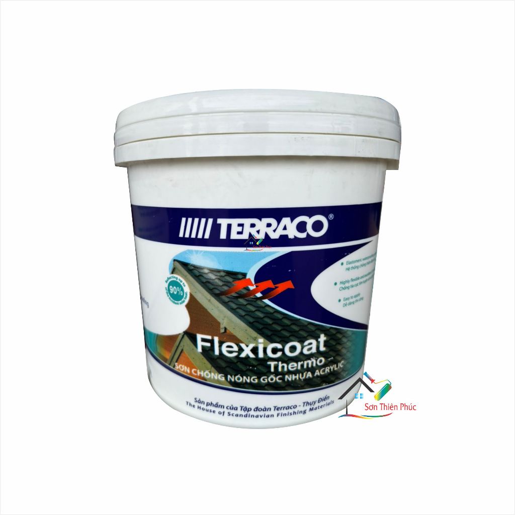 Sơn chống nóng Terraco Flexicoat Thermo (5lít). Bảo vệ chất nền bằng cách phản xạ tới 90% nhiệt mặt trời từ bề mặt.